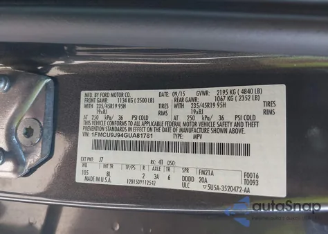 2016 Ford Escape Titanium from USA, damaged, VIN 1FMCU9J94GUA81781